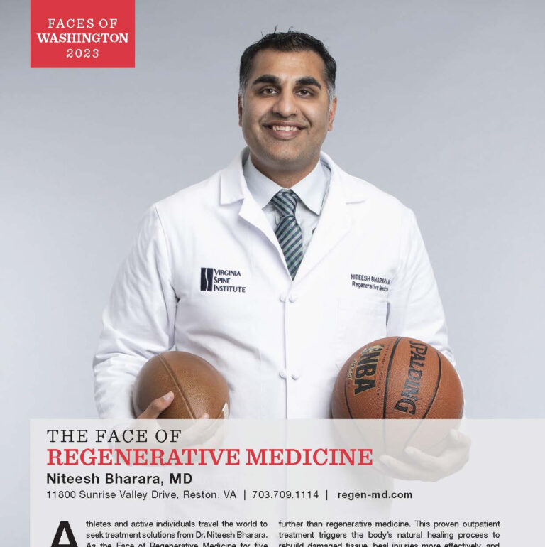 Dr. Bharara Named 2023 Face Of Regenerative Medicine By Washingtonian Magazine