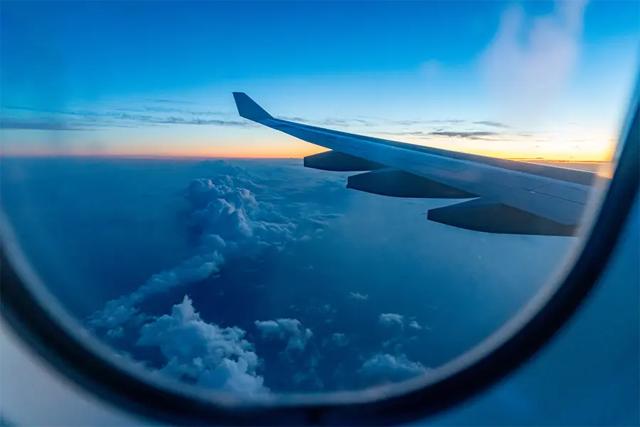 airplane window view at dusk