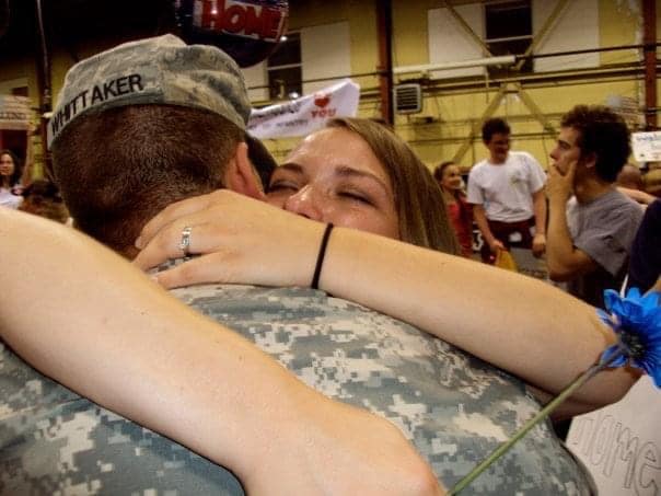 Brian and Naomi hugging when he returned from serving in Afghanistan.