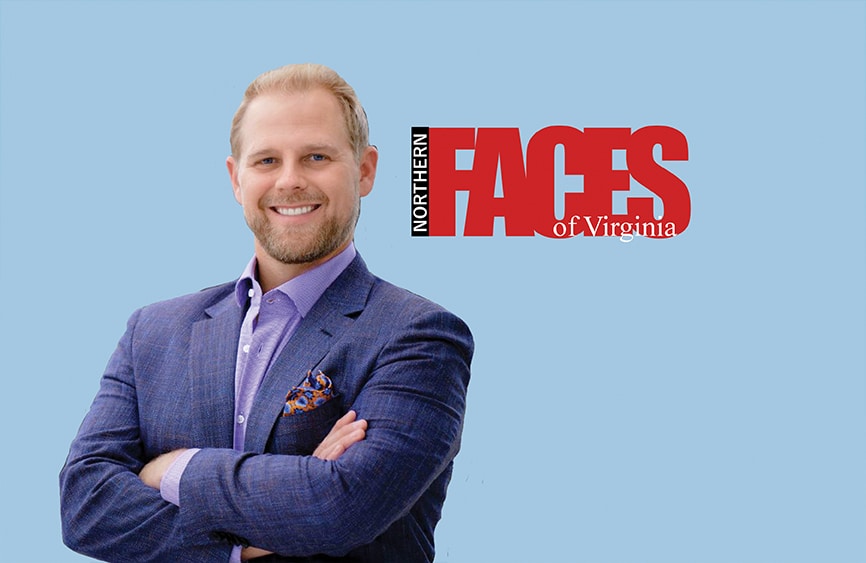 Dr. Good posing with Faces of Virginia graphic