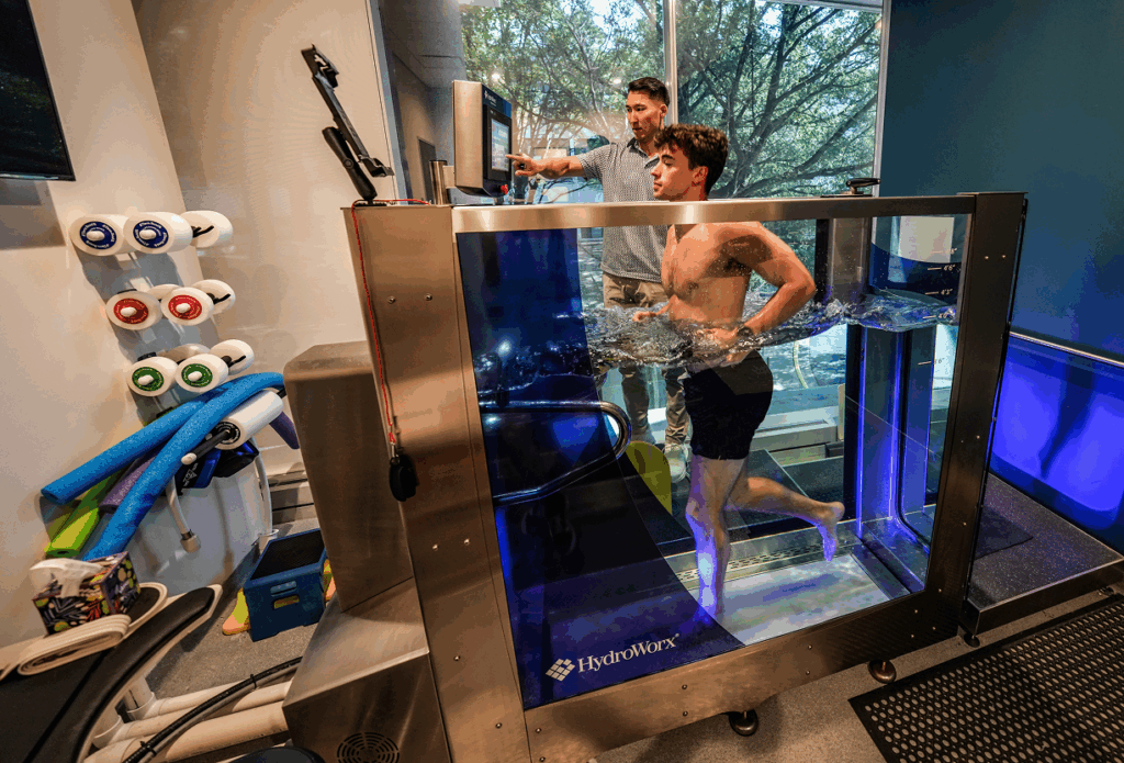 male on aquatic treadmill