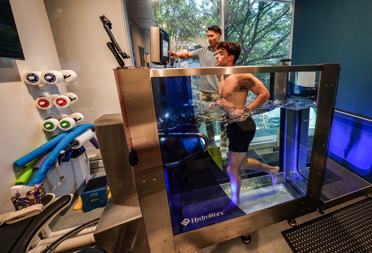 male on aquatic treadmill