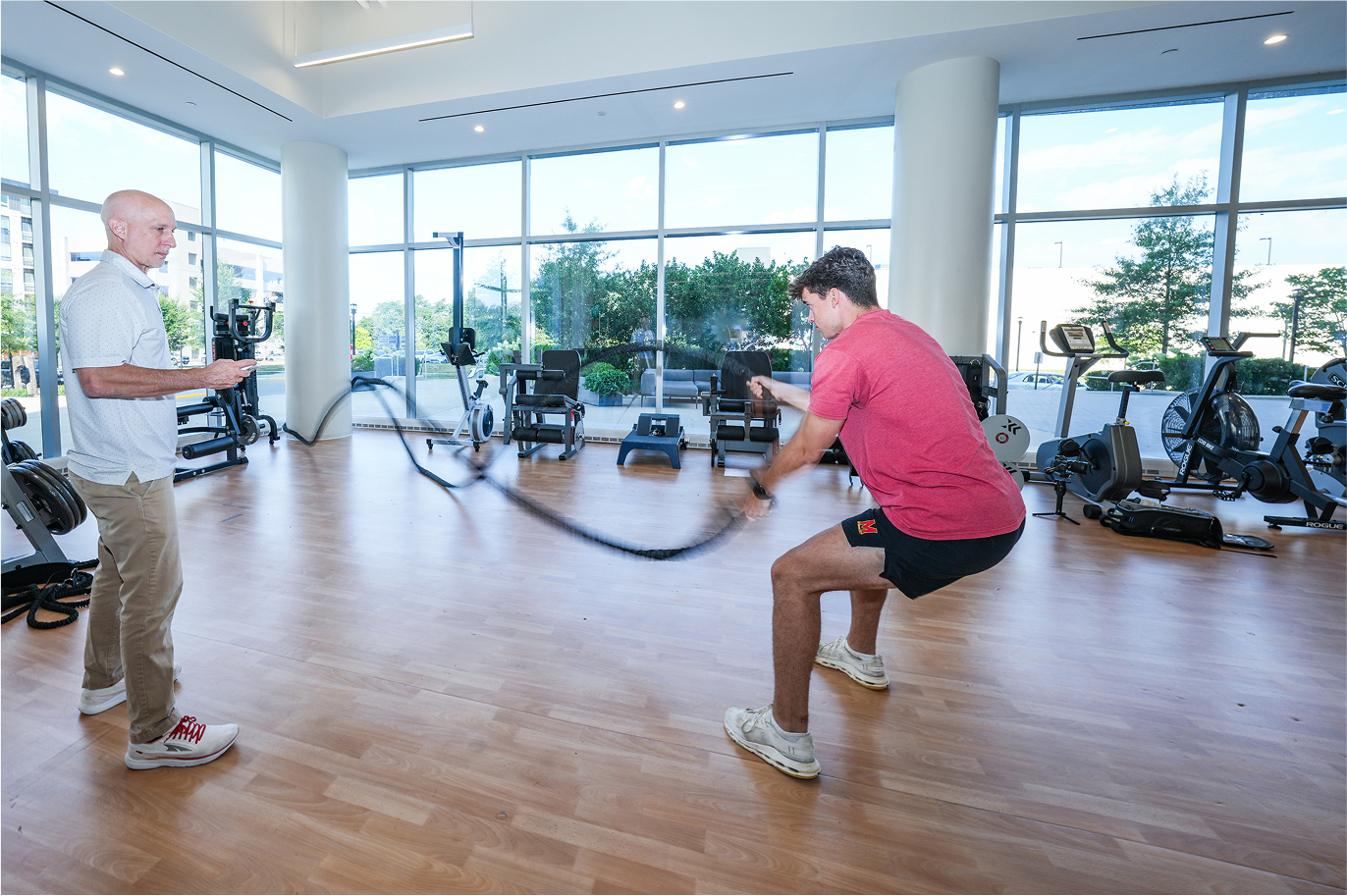 physical therapist and patient functional exercise